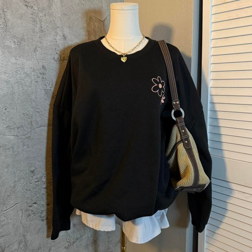 Embroidered black fall hoodie